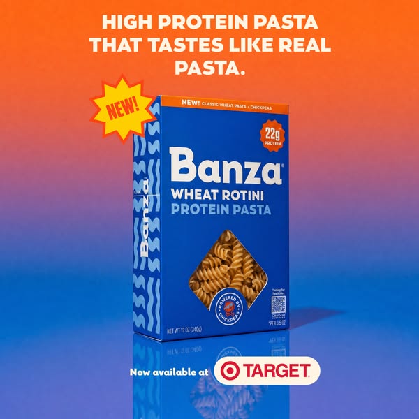 Pasta: Wheat + chickpea protein pasta. 22g of protein. Traditional pasta taste. No compromises.