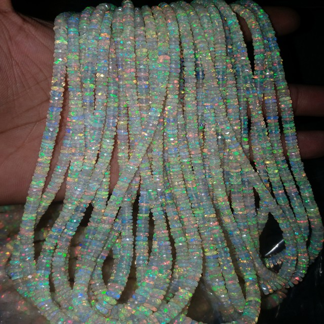 Natural Ethiopian Opal Faceted Rondelle Beads 4mm Approx Premium Quality 14 Inches Length Third Party Certified Gemstone