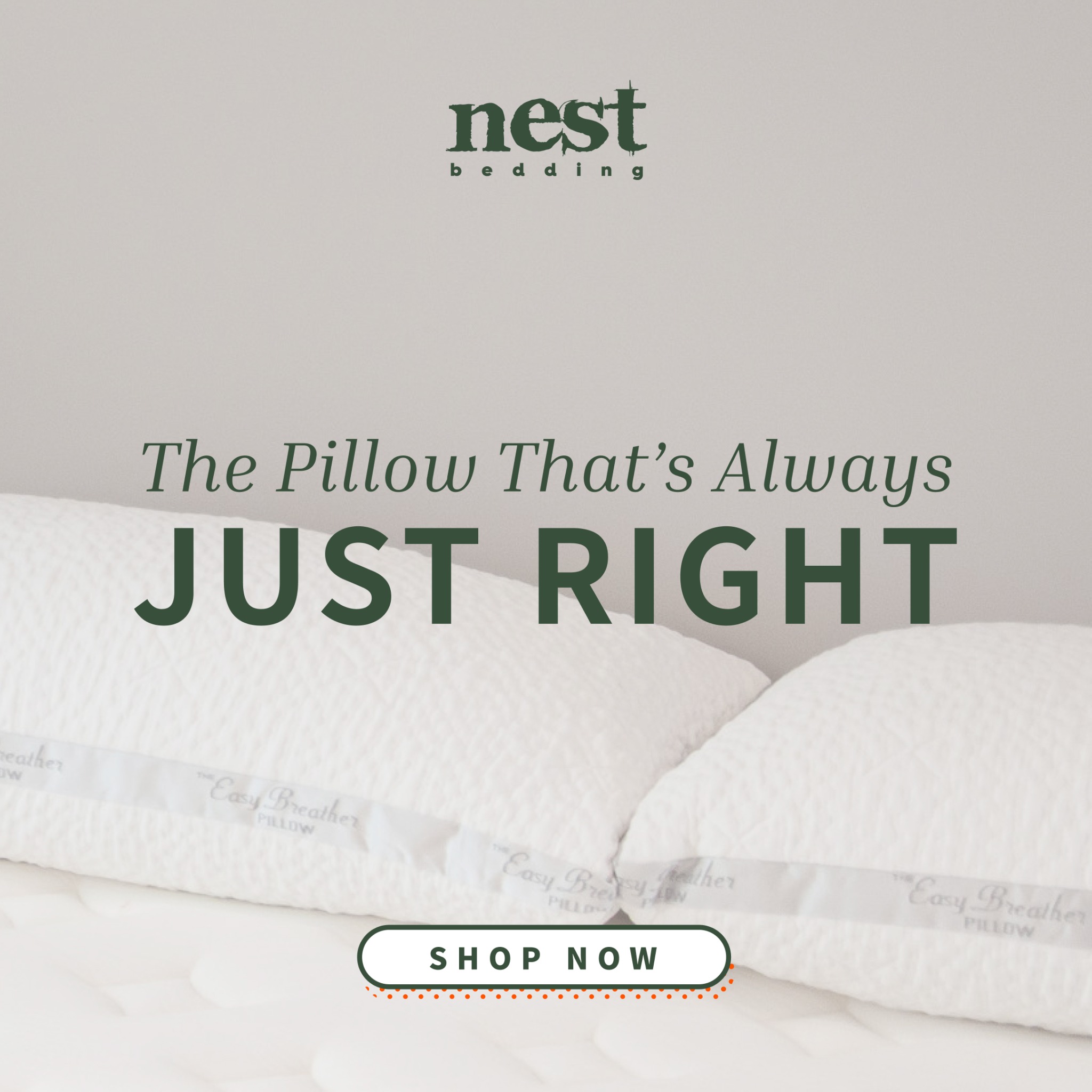 Refresh your bedroom with Nest Bedding! 

Our Easy Breather Pillows are designed for comfort and support, with a soft, breathable cover and plush foam fill.