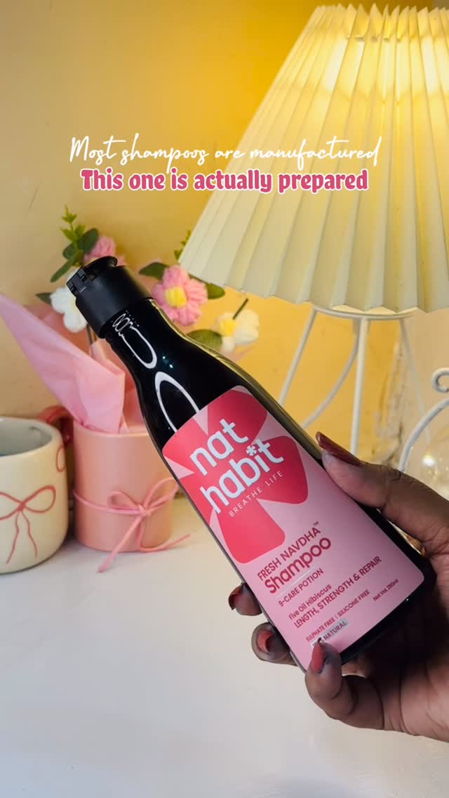 This is the first natural shampoo that didn’t make my hair feel half-washed 🌺

Switching to Nat Habit Five Oil Hibiscus Repair Navdha Shampoo was the plot twist my hair needed.
Stronger roots, softer lengths & that healt