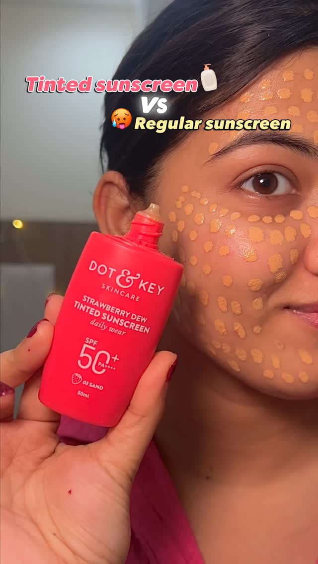 Half face with dot and key tinted sunscreen... half without 👀
I think the results speak for themselves 🫶 @dotandkey.skincare 
.
.
.
🏷️ tinted sunscreen, tinted sunscreen for indian skin, tinted SPF, sunscreen with tint, 