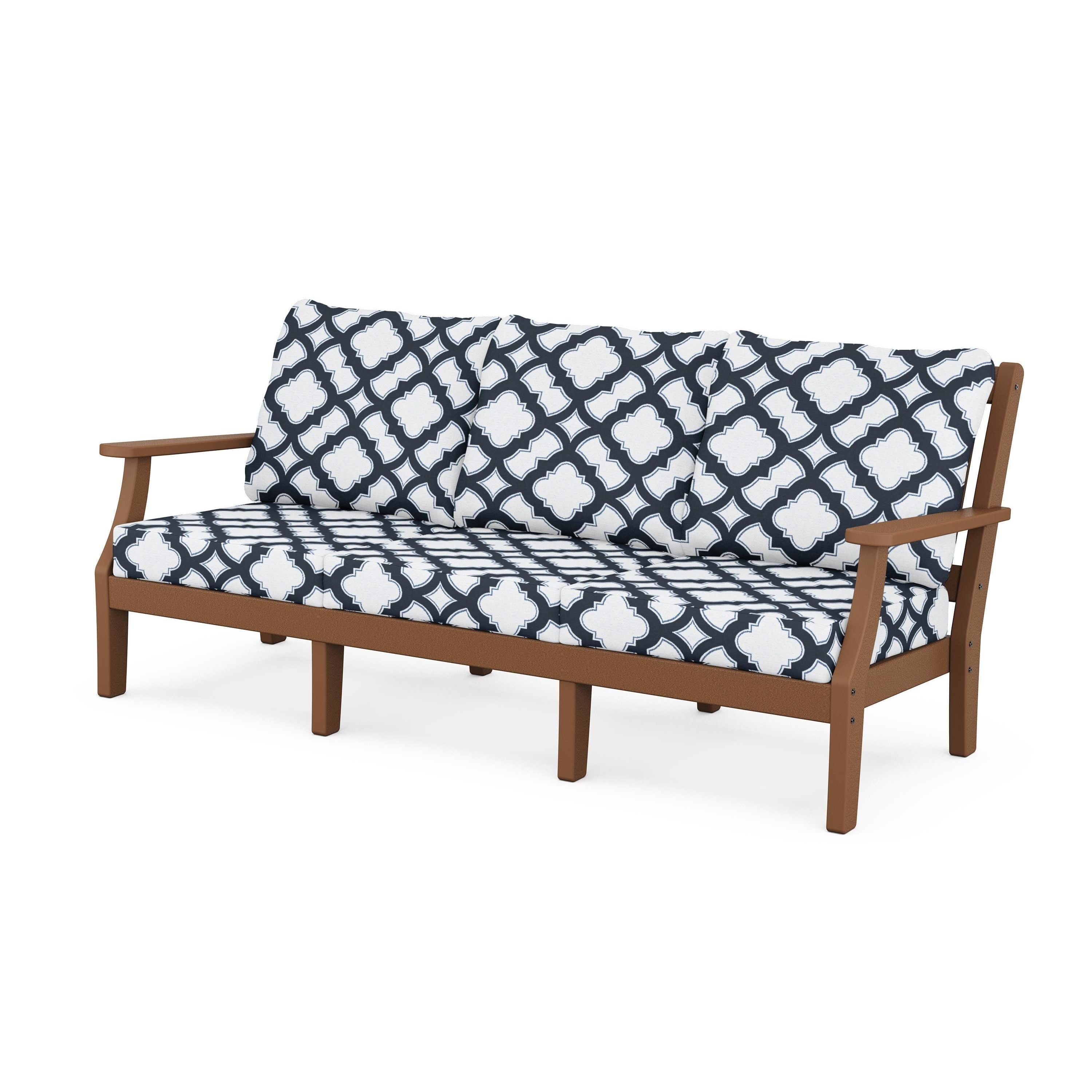 Chinoiserie Deep Seating Sofa in Teak/Trellis Marine Indigo