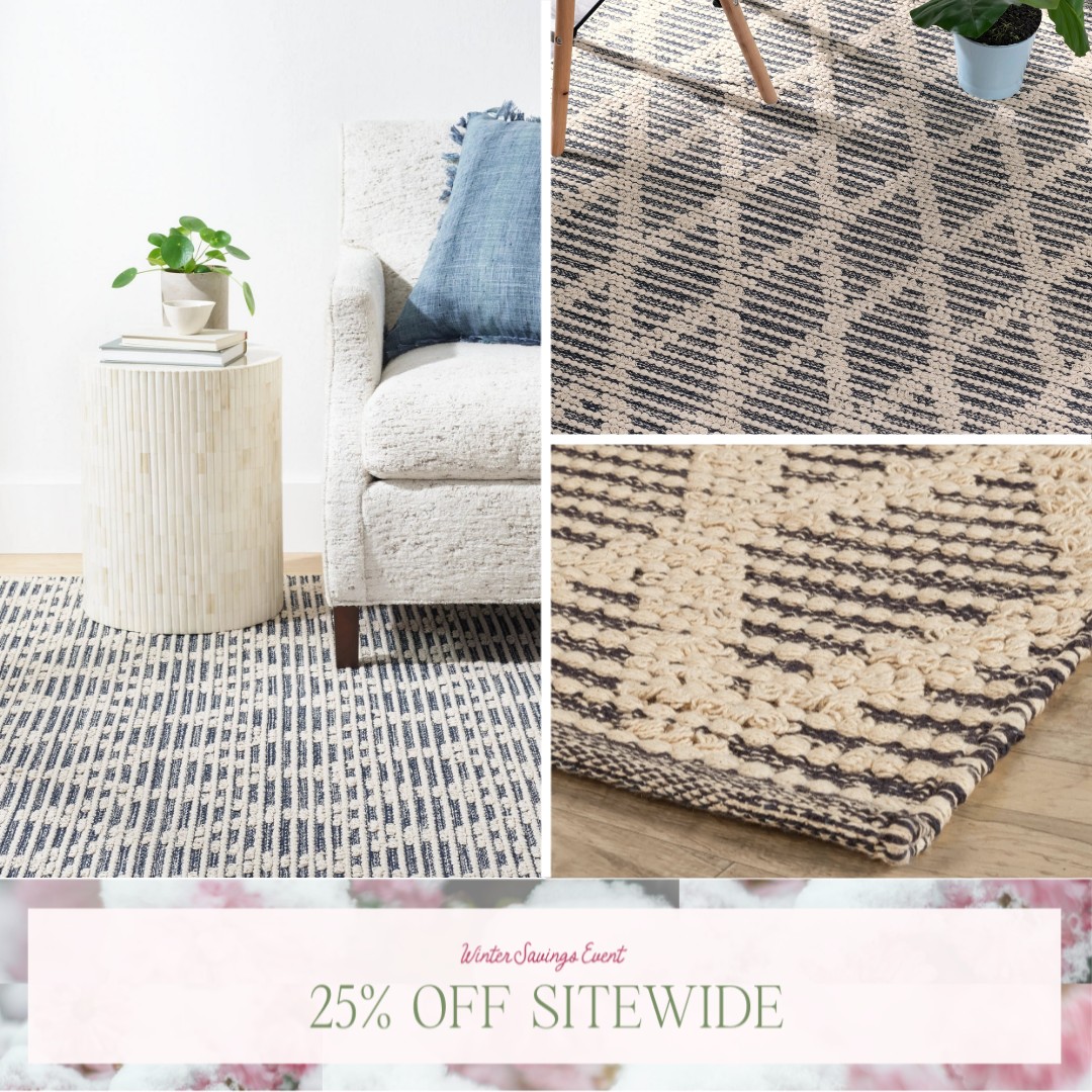 Textured Diamond Handwoven Cotton Rug | Blue/Ivory