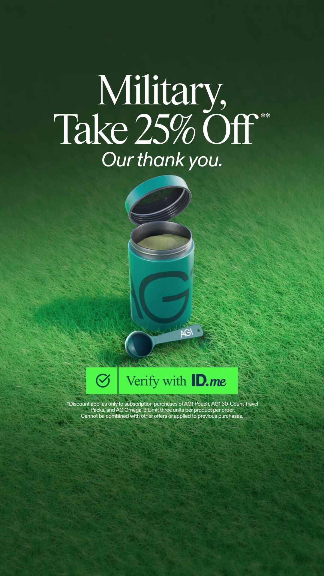 🎖️ 25% OFF AG1 for Military Members