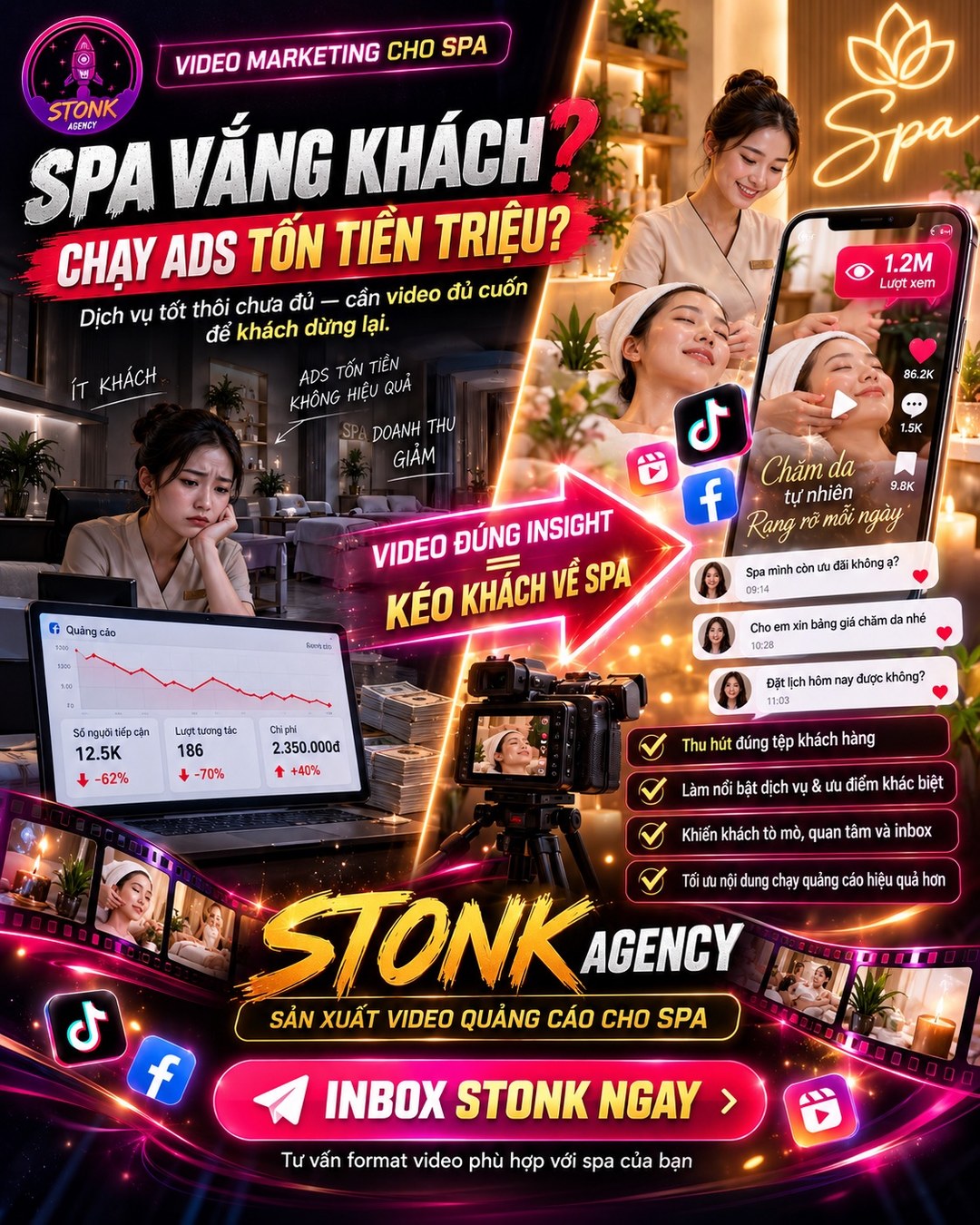 🔥 SPA VẮNG KHÁCH, CHẠY ADS TỐN TIỀN TRIỆU, NHÌN SANG ĐỐI THỦ KHÁCH RA VÀO NƯỜM NƯỢP?

Bạn có dịch vụ tốt, máy móc xịn, kỹ thuật viên tay nghề cao… nhưng khách hàng lại không biết đến bạn?

Đổ tiền chạy quảng cáo nhưng vi