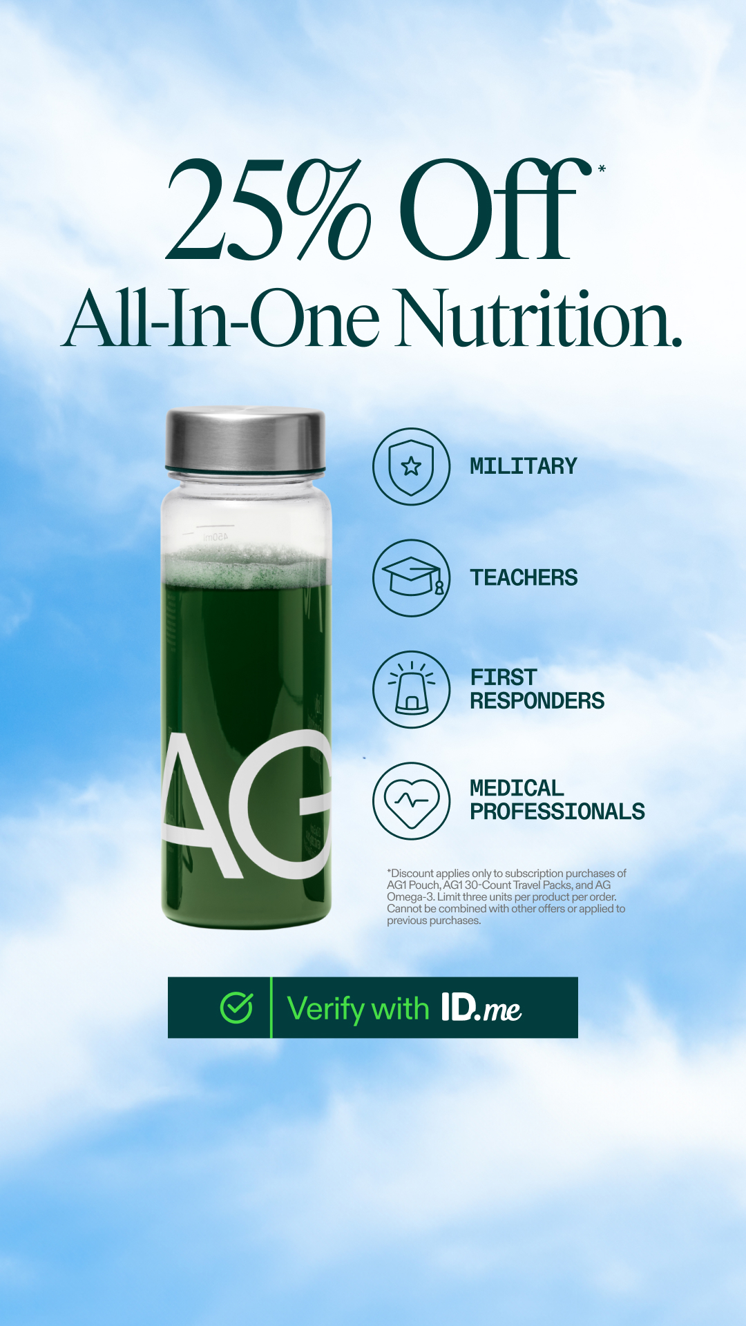 🎖️ 25% OFF AG1 for Military Members
