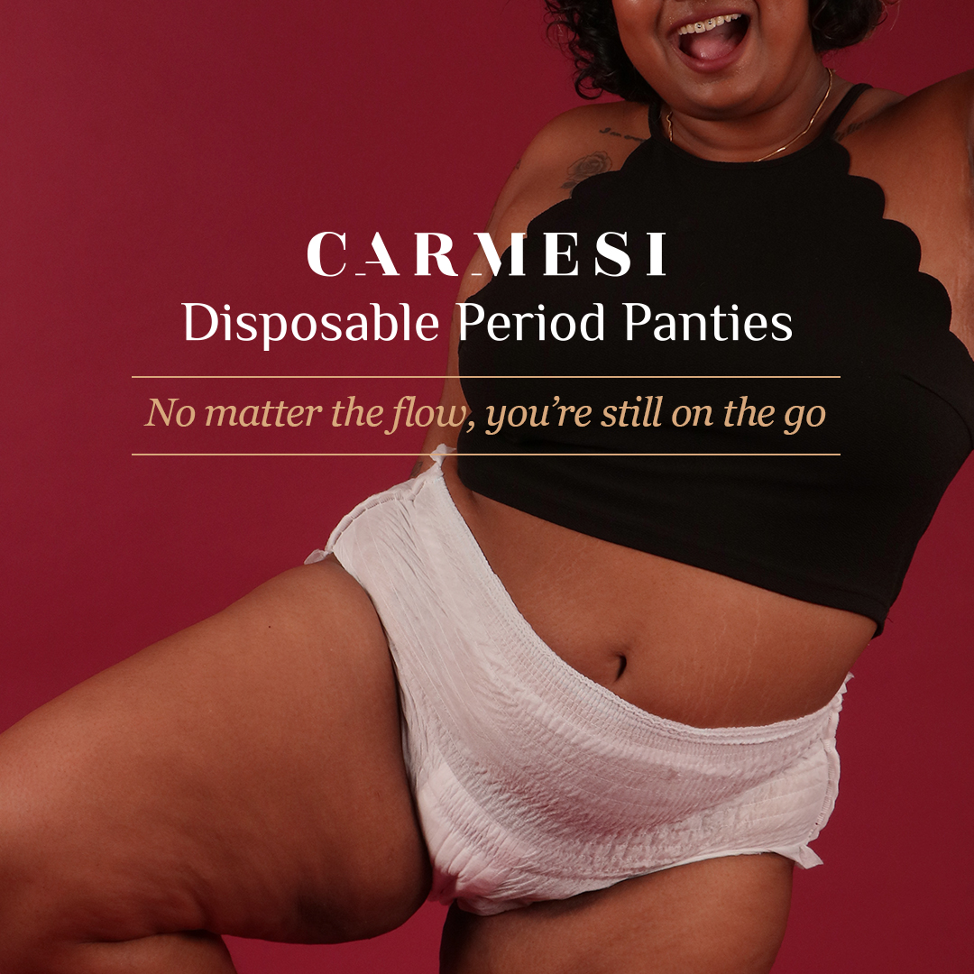 No outfit change. No backup plan. No stress.
Just Carmesi Disposable Period Panties—made for those who don’t pause for periods.

- 360° leak protection 
- Soft, seamless fit
- Trusted by lakhs