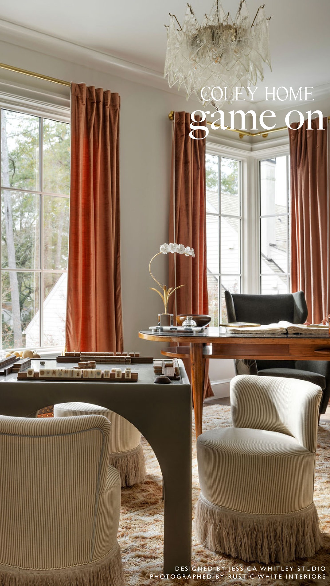 Game on ✨ Our Mia Game Table & Upholstered Teeny Swivels make for the perfect mahjong destination! Add our linen fringe for a luxurious feel!
.
Designed by @jessicawhitleystudio for the @atlantaholidayhome
Photographed b