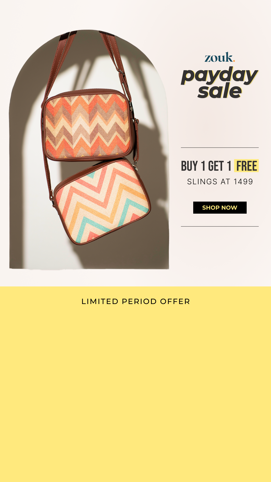 Two bags. One price.
Grab any 2 slings for just ₹1499. Tap to shop before it's gone. 👜
