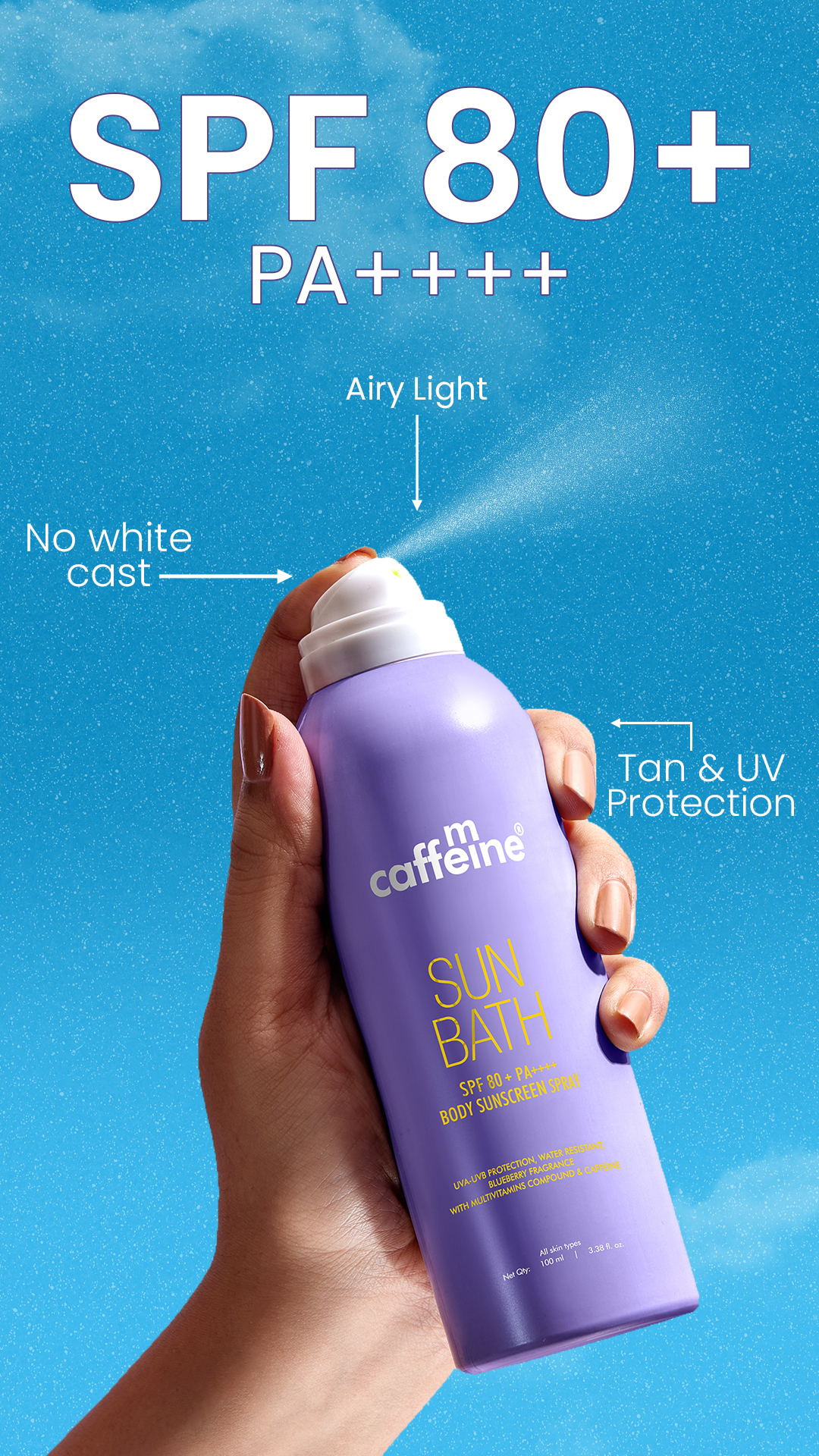 Easiest way to apply sunscreen!
Sun Bath Body sunscreen spray with SPF 80+ PA++++

🌞 Tan & UV protection
🌞 No white cast
🌞 Airy light mist

Shop Now 🛒
#mCaffeine