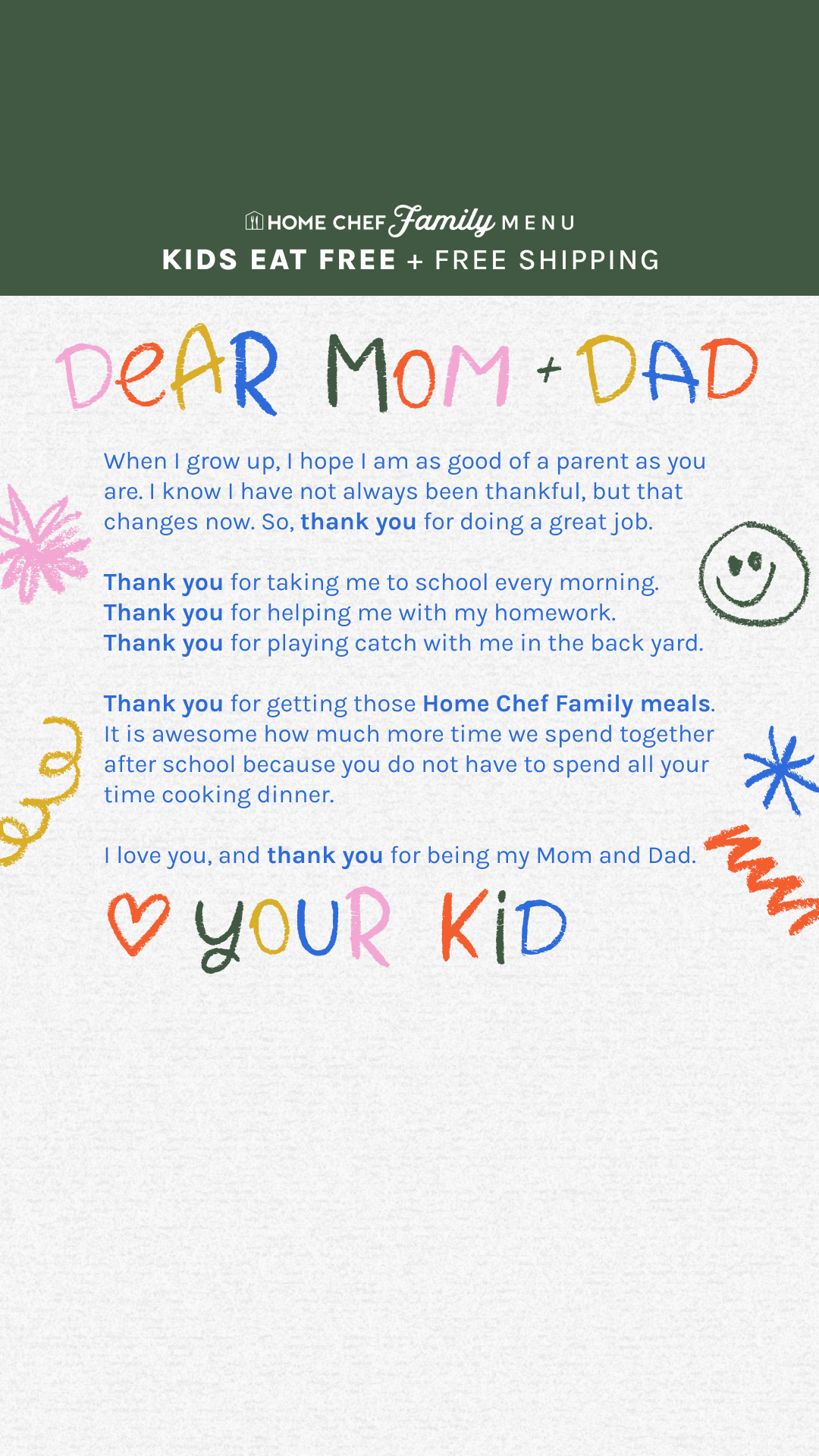 Dinner with the fam will never be the same ‼️Check out the Home Chef Family Menu today to get easy-prep, no cleanup Oven-Ready meals delivered right to your door. Save time and energy with a meal that comes ready to cook