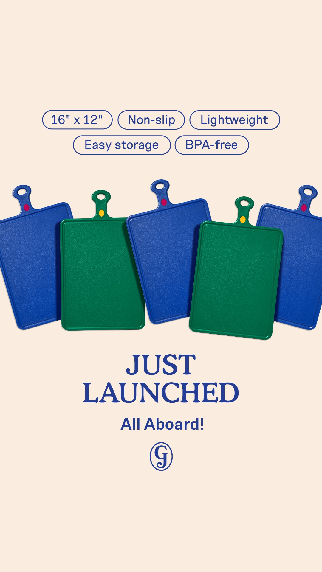 Meet All Aboard! Our new, multipurpose, 16” x 12” cutting board is designed for double duty to go straight from prep to party.