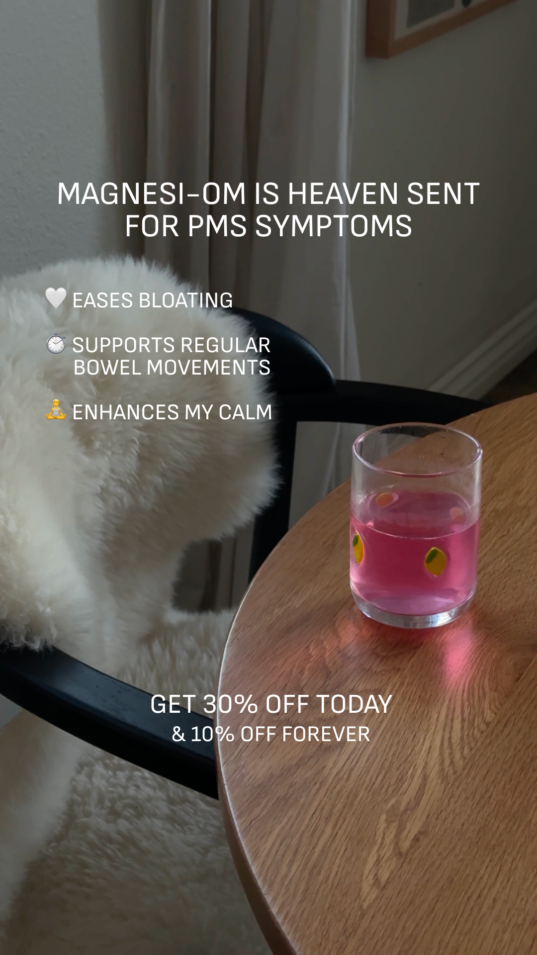 Bloating, cramps, mood swings—your body burns through magnesium right before your period. Magnesi-Om puts it back. 3 forms your body actually absorbs. Berry-flavored, one tsp in water.