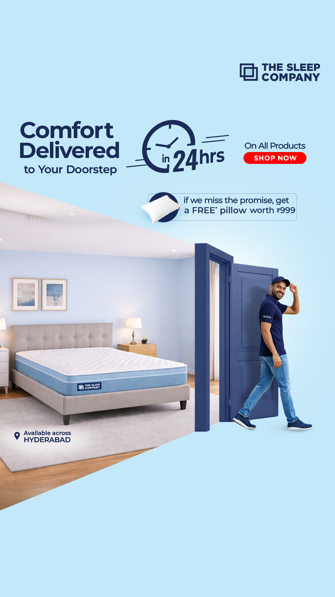 Get Your Mattress Delivered in Just 24 Hours! 🚀

Waiting for deliveries is a thing of the past.
Order your mattress today and get it delivered within 24 hours across Hyderabad.

Missed delivery? Get a FREE pillow worth ₹