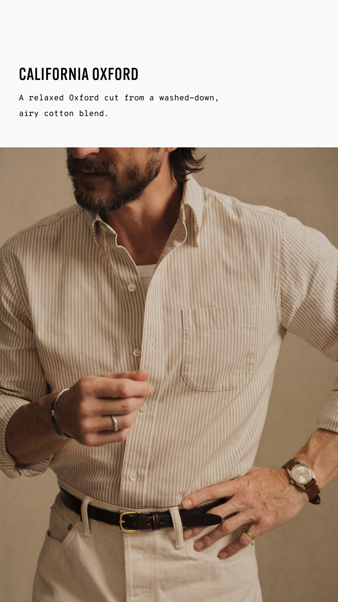 A relaxed Oxford cut from a washed-down, airy cotton blend.