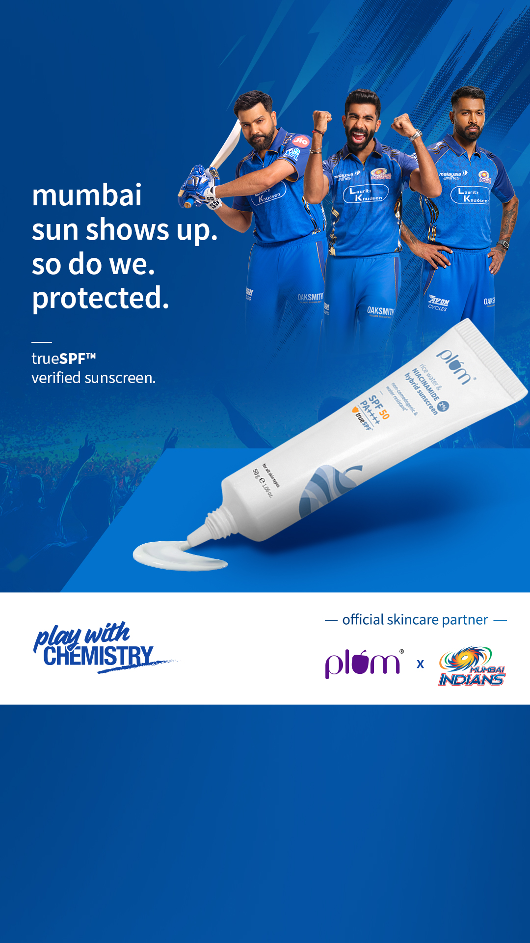 Plum TrueSPF™ 50 with 2% niacinamide helps protect from UV damage with no white cast.