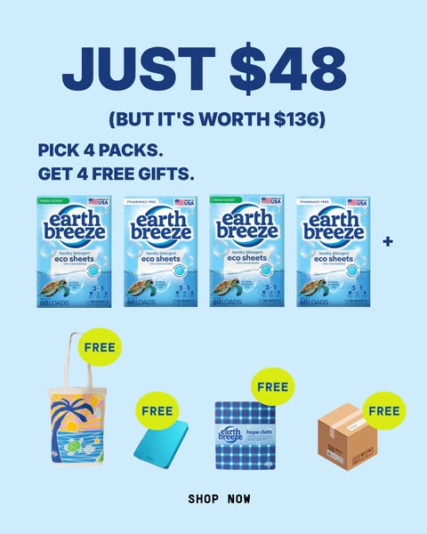 Get America’s #1 laundry detergent sheet for up to 64% OFF with 4 FREE GIFTS! 

This limited-time deal features: 
📦 Free Shipping 
💙 Miracle Stain Remover Spray
🛍️ Tote Bag 
🌎 Reusable Tin

Click below and join over 3 mi