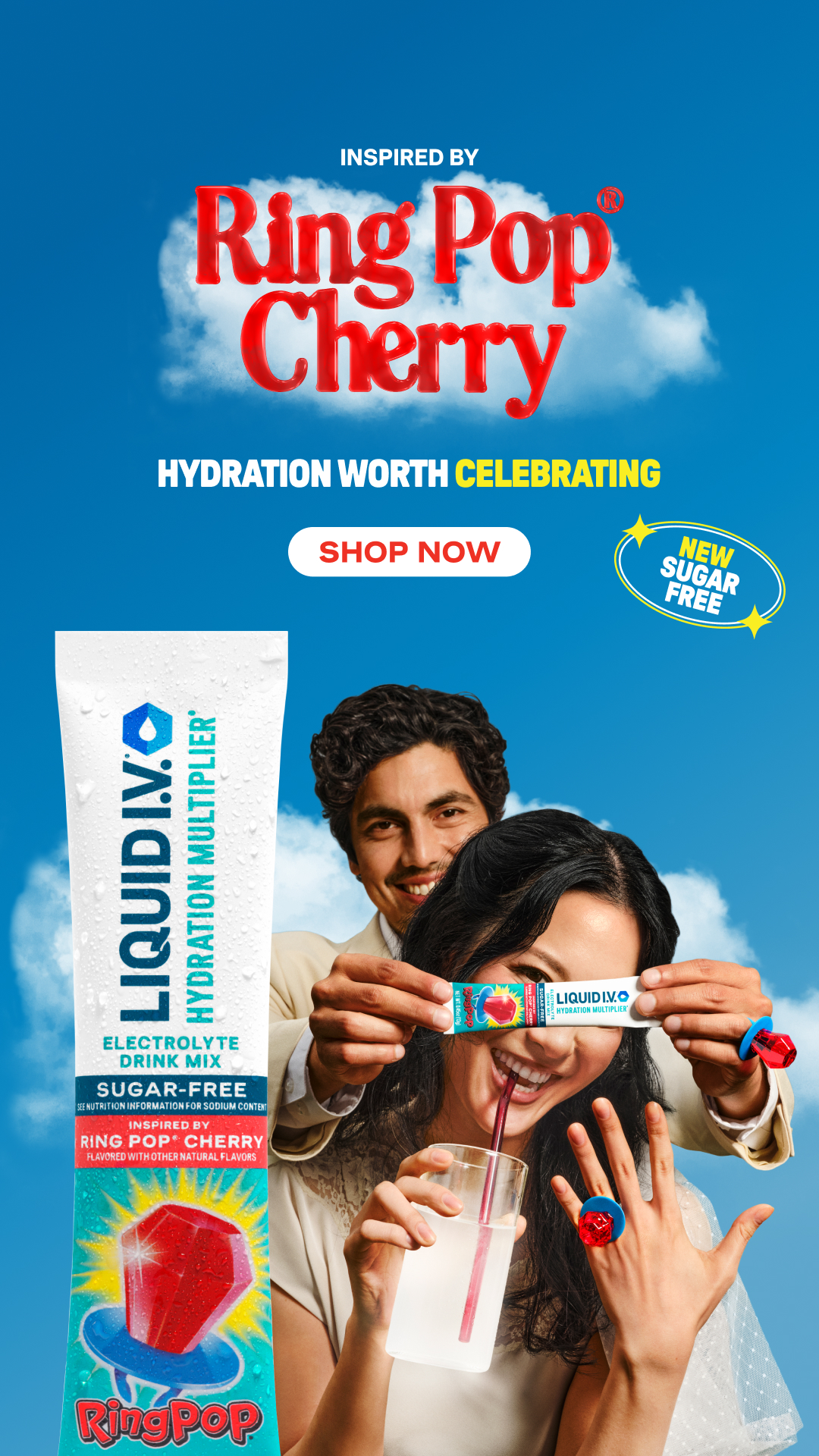 Keep the celebration going with sugar-free hydration inspired by iconic Ring Pop Cherry flavor for wedding season.