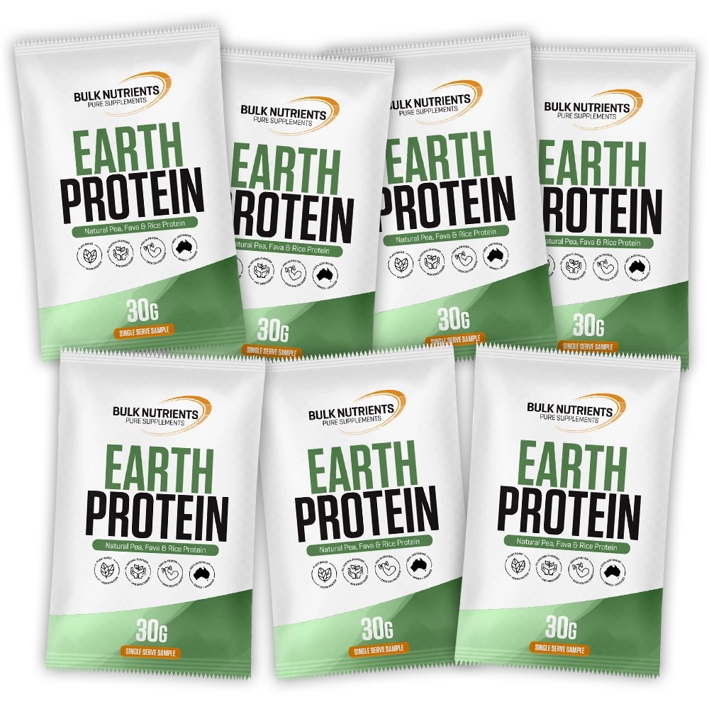 Bulk Nutrients - Earth Protein Sample Pack - Plant Based Protein - 7 single 30g serves - 100% natural and GMO free - Pea and Rice blend