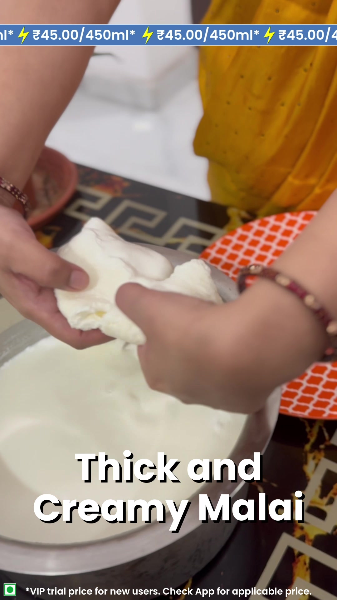 Subah ka doodh. Shaam ki malai. Aur kal ka desi ghee 🧡
Start with pure Buffalo Milk full of thick malai. Passes 140+ quality checks daily so you get the milk your family deserves. Order now.
