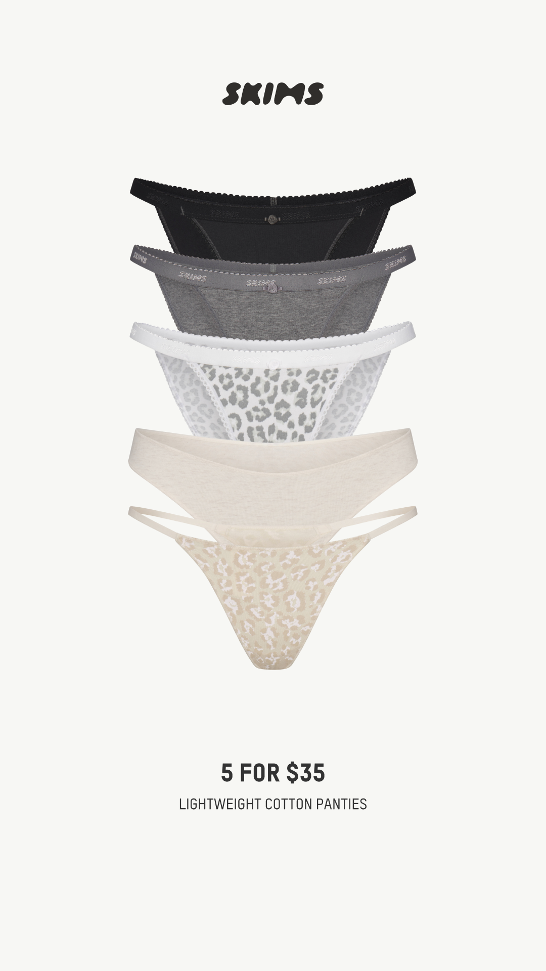 Save on SKIMS panties. Shop our 5 for $35 deal on new Lightweight Cotton panties!
