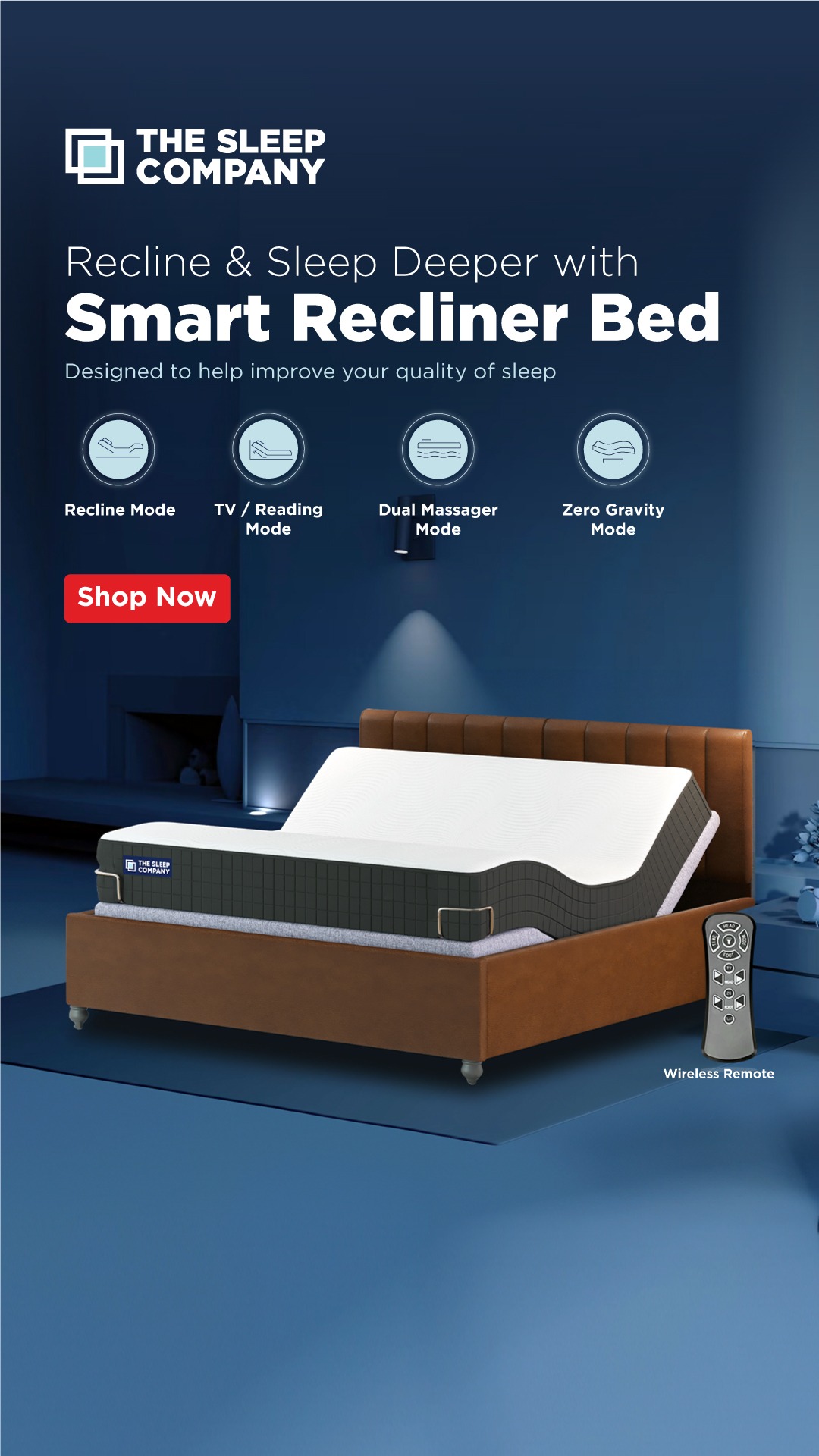 Recline & Sleep Deeper with our Smart Recliner Bed. Designed to improve your quality of sleep, the recliner bed comes with some amazing features.

✅ Recline / TV Mode - Feel the Theatre-like experience at home
✅Zero Grav