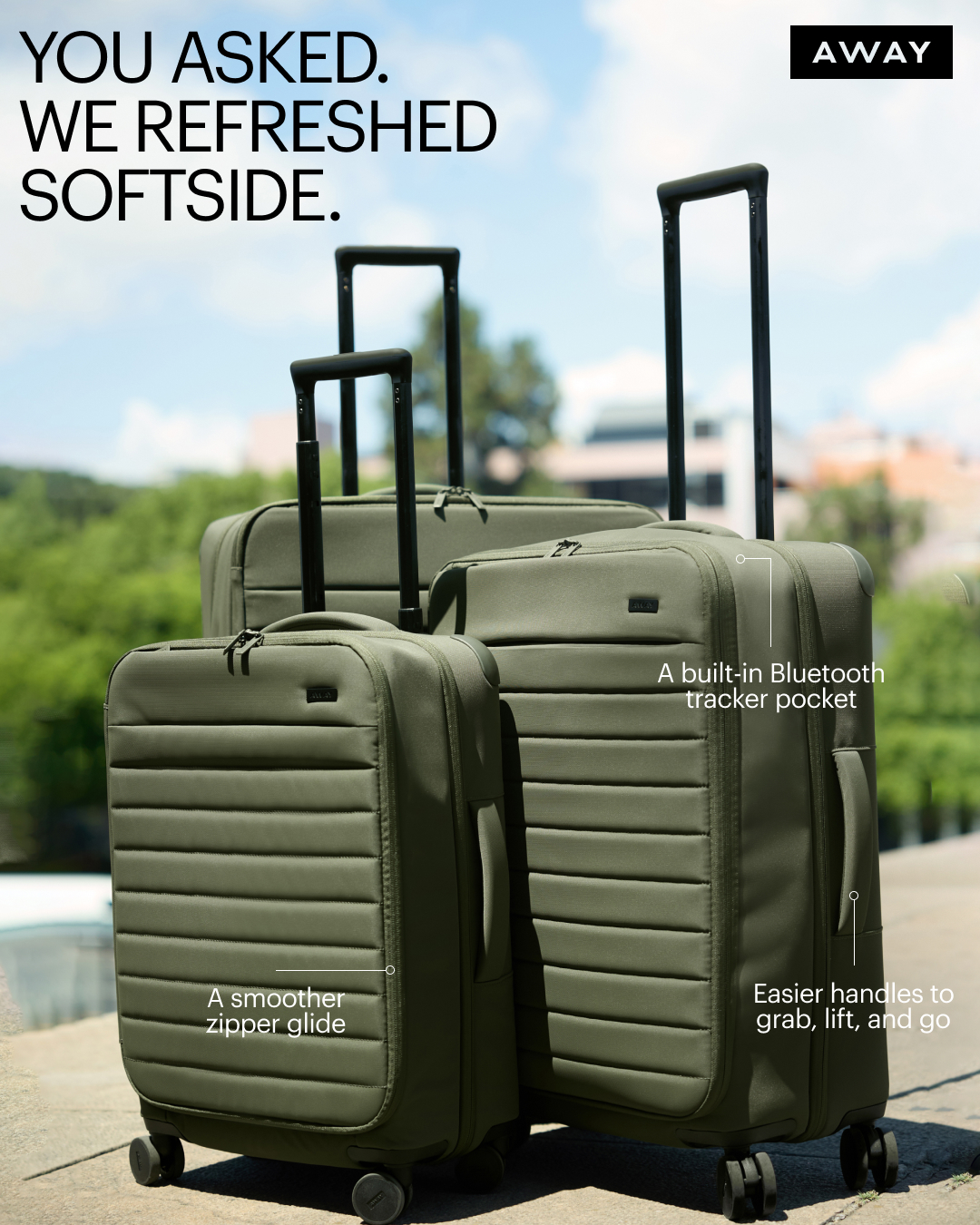 With expandable packing capacity, a built-in Bluetooth tracker pocket, and smoother details throughout, our refreshed Softside Carry-Ons and Checked sizes are ready to zip and go.
