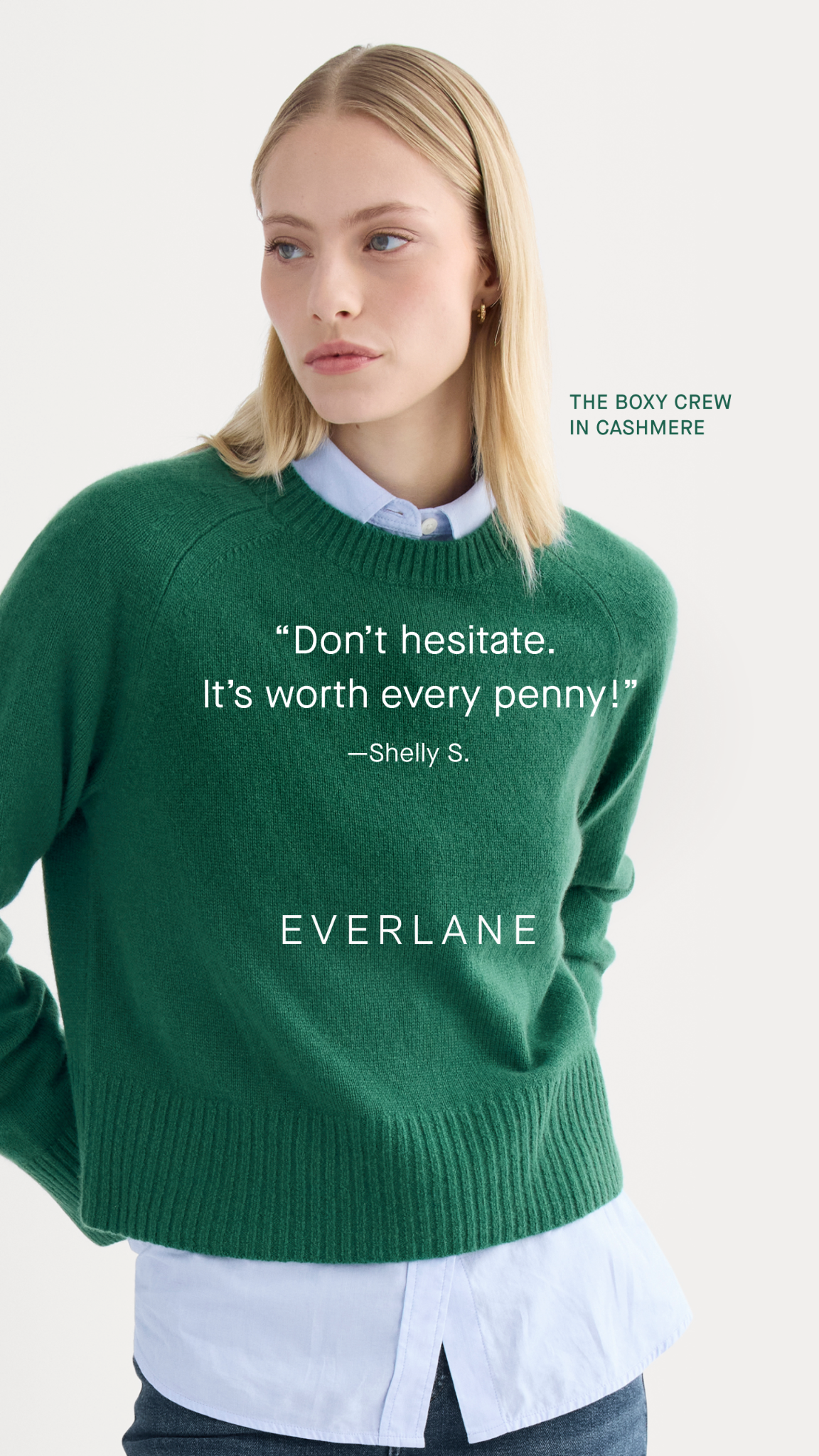 Our cropped boxy crew in premium recycled and responsible cashmere. A timeless staple you'll wear for years.