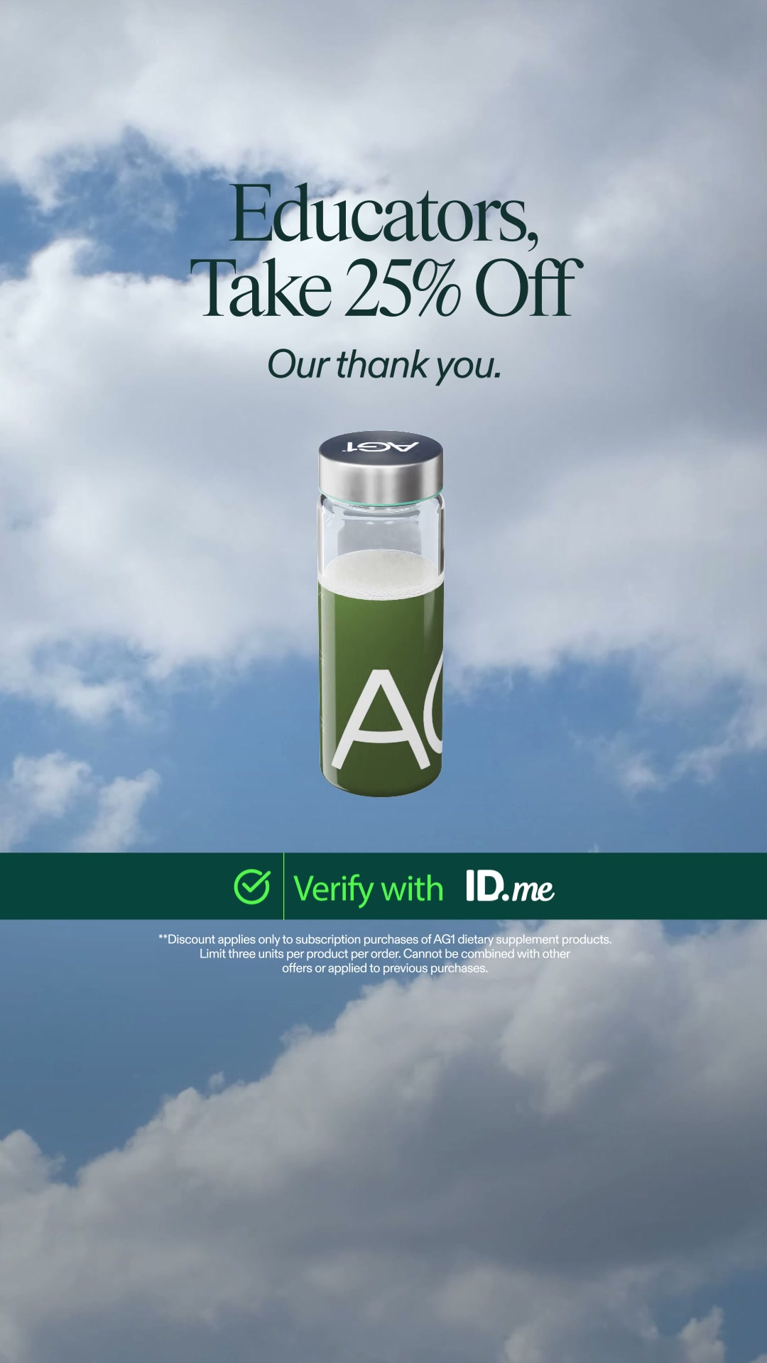 🍎 25% OFF AG1 for Teachers