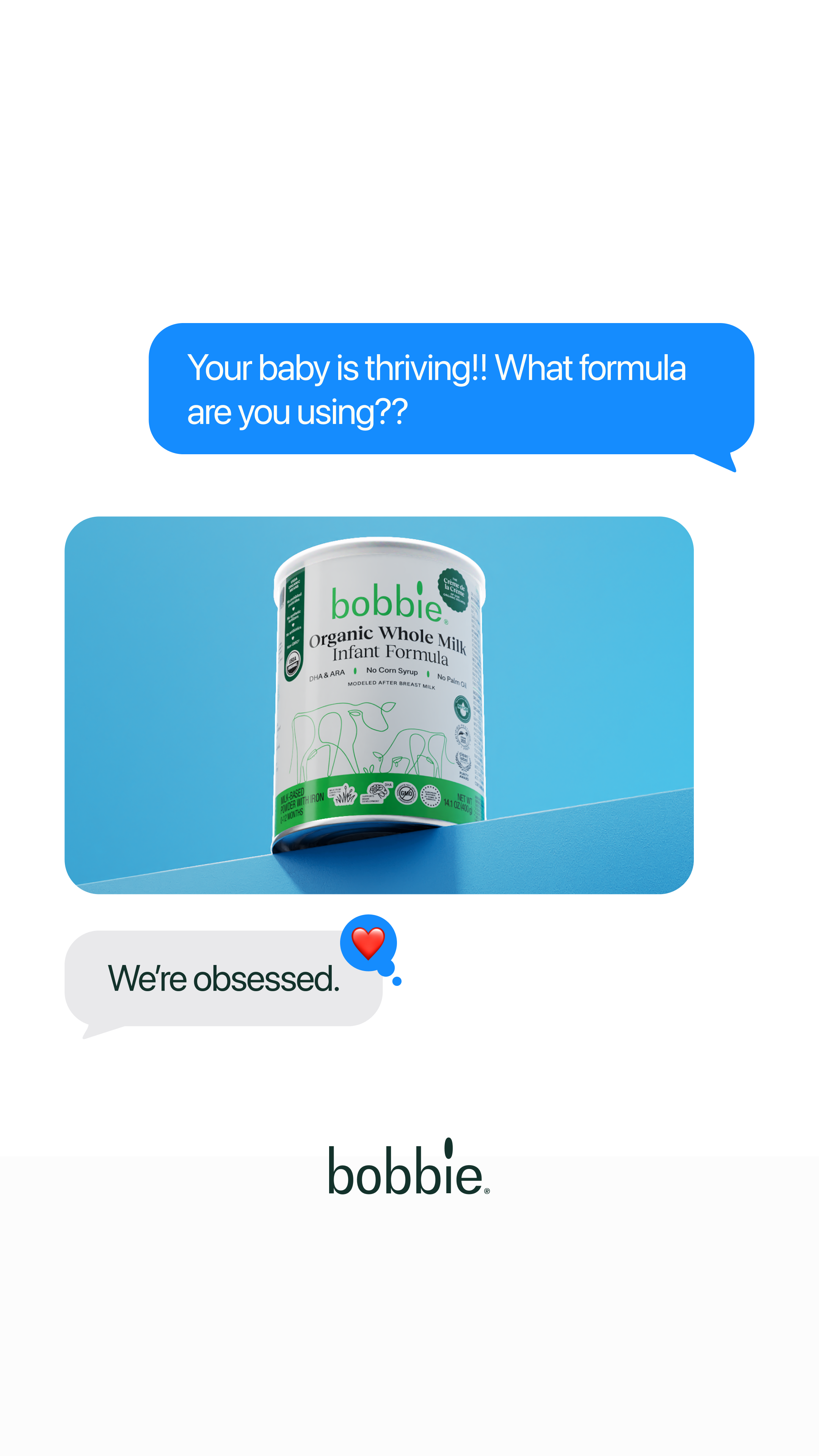 Try Bobbie Organic Whole Milk Infant Formula.