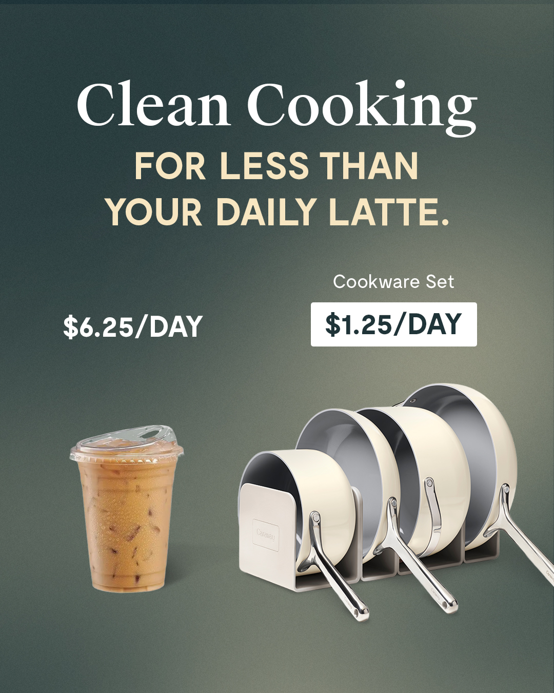 Still spending $6 on a latte without thinking about it? Caraway’s ceramic-coated cookware set is something you’ll cook with every night—about $1.25 a day.