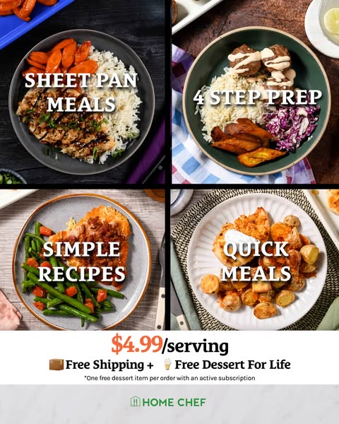 THIS is a game-changer! 
✨EASY CLEAN UP 
👏4 STEP PREP 
🎉READY IN 30 MIN OR LESS  

Don't wait, sign up now to get $4.99/serving, free shipping on the 1st box, and a free dessert item for LIFE!