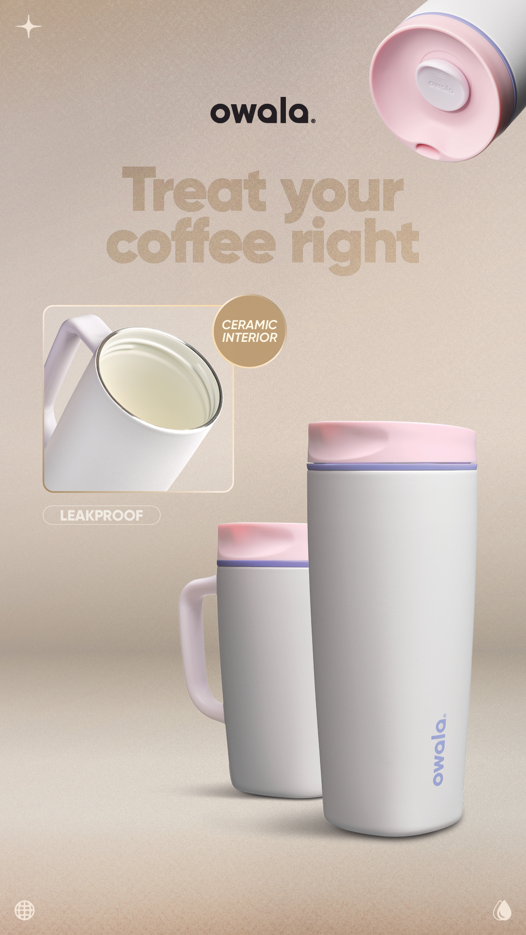 The Ceramic SmoothSip® Slider has a ceramic interior that resists stains and protects the full flavor of your brew. Same trusted features on the outside, hidden secrets on the inside.