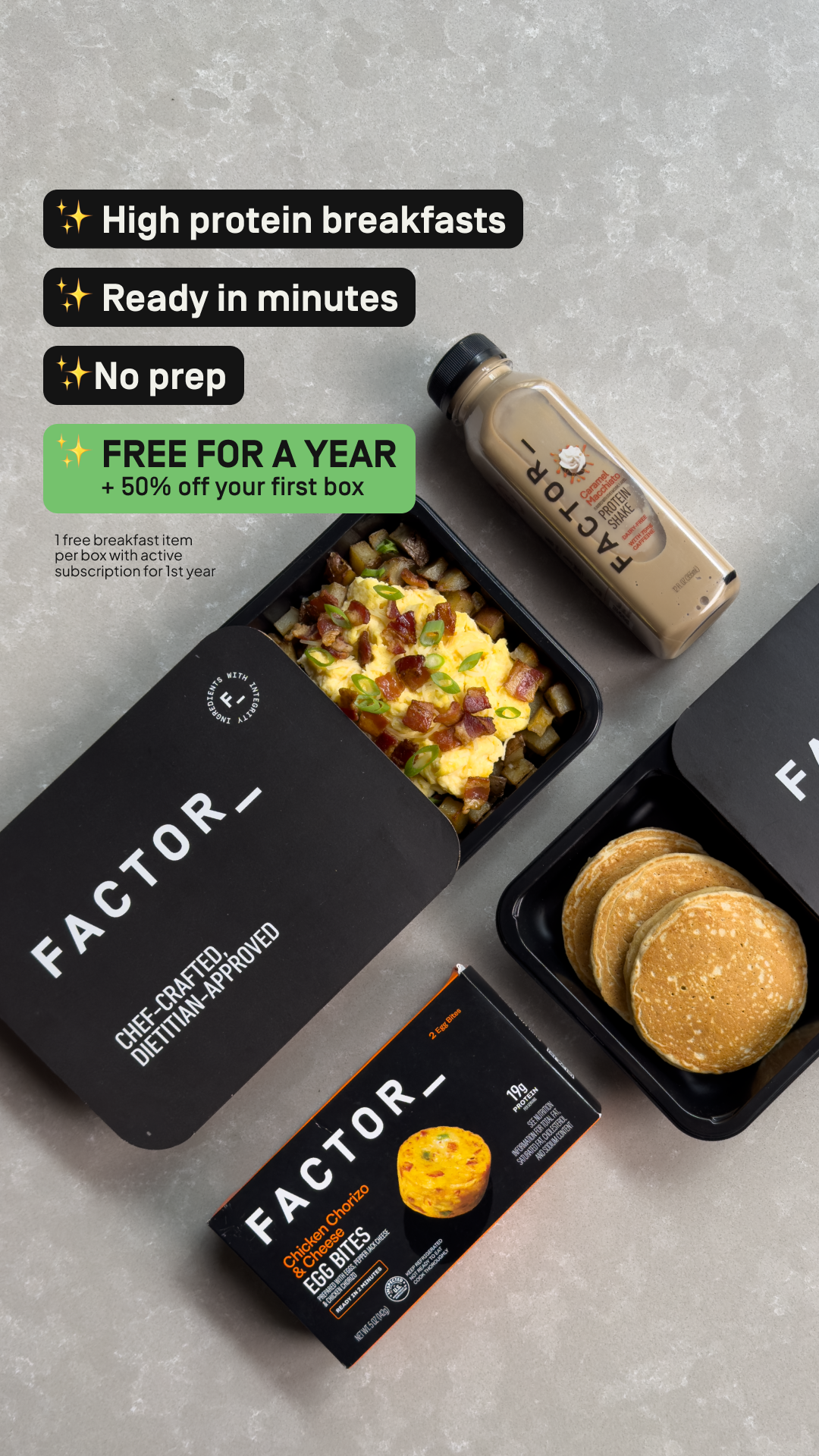 The ultimate high-protein breakfast hack? Having Factor cook it for you. Sign up to get free breakfast for a year. 🍳