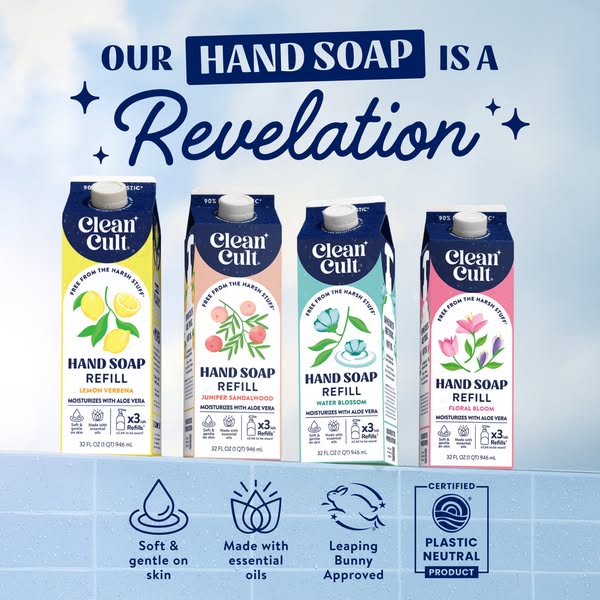 A better clean—for your hands and the planet. Aloe-infused hydration, no sulfates or parabens, paper-based refills.