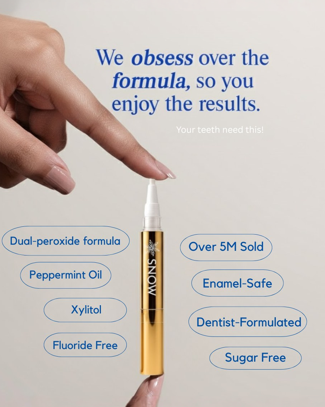 Coffee. Wine. Time. They all take a toll on your teeth. Most whitening solutions are messy, slow, or too harsh to use consistently. 

SNOW® Extra Strength Whitening Pen fits in your pocket and works wherever you are: aft