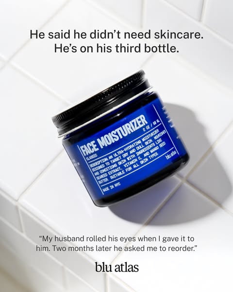 "My husband rolled his eyes when I gave it to him. Two months later, he asked me to reorder." — Sarah, verified buyer

Blu Atlas Face Moisturizer. Dermatologist-guided. Works for all skin types.
