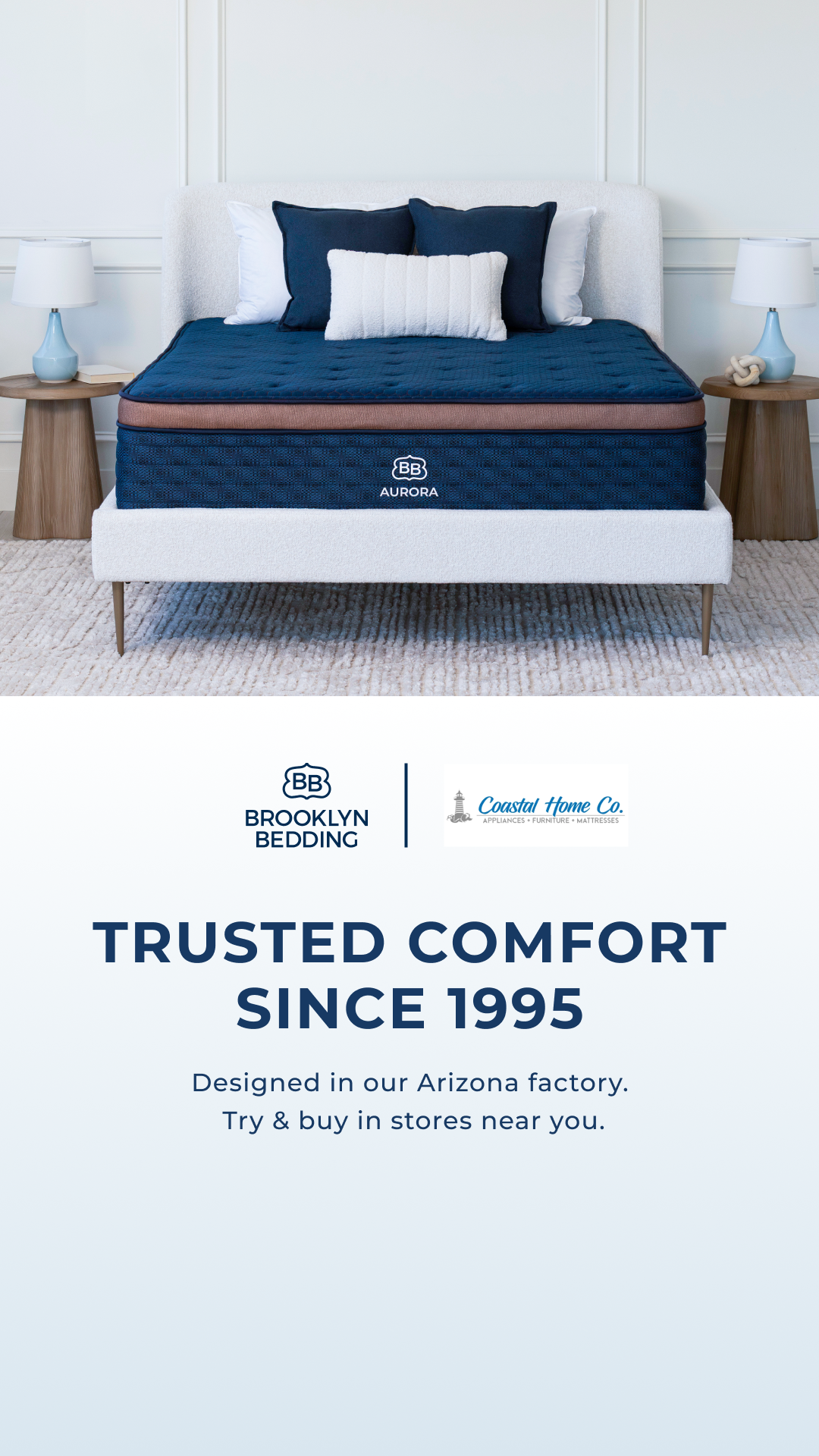 Try our award-winning Brooklyn Bedding mattresses in-store at Coastal Home Co. in Newport! Visit a partner showroom near you.