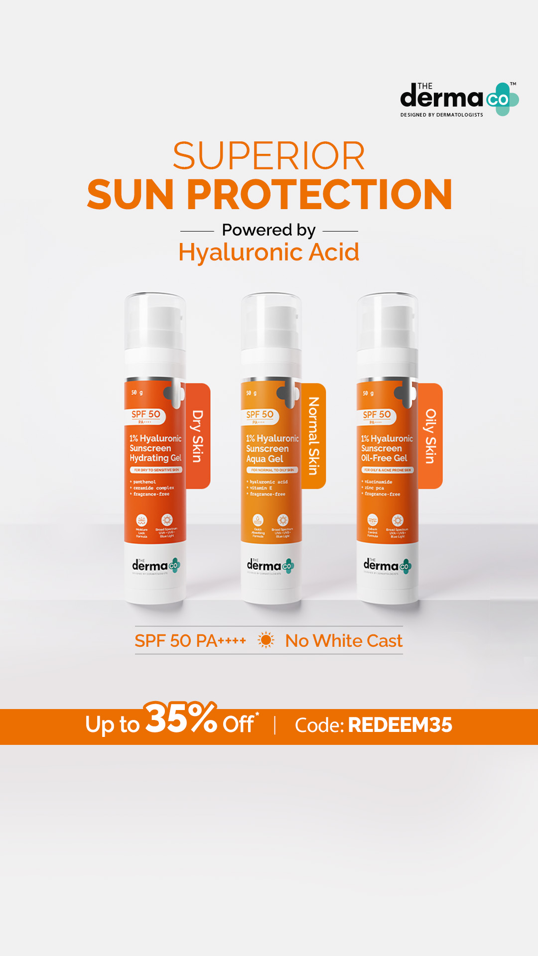 Struggling to find the right sunscreen? We’ve got you! Meet our 1% Hyaluronic Sunscreens - tailored for oily, dry & combination skin. Your perfect match is just a tap away. Shop now!🛍️