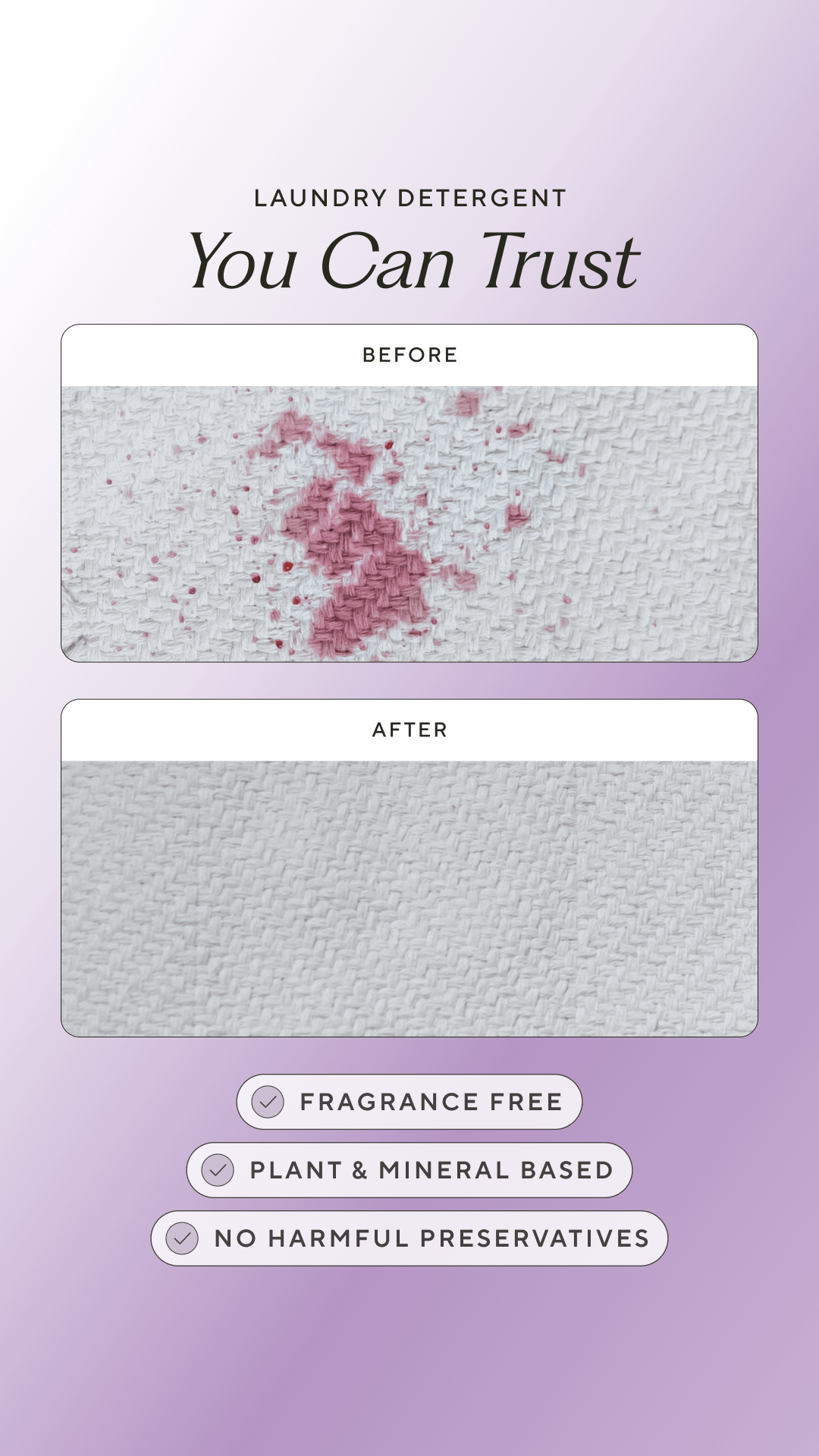 Our Laundry Detergent tackles the toughest stains with just one scoop! 🧺 Free from fragrances, dyes, optical brighteners, and harmful byproducts, it's safe for even the most sensitive skin.