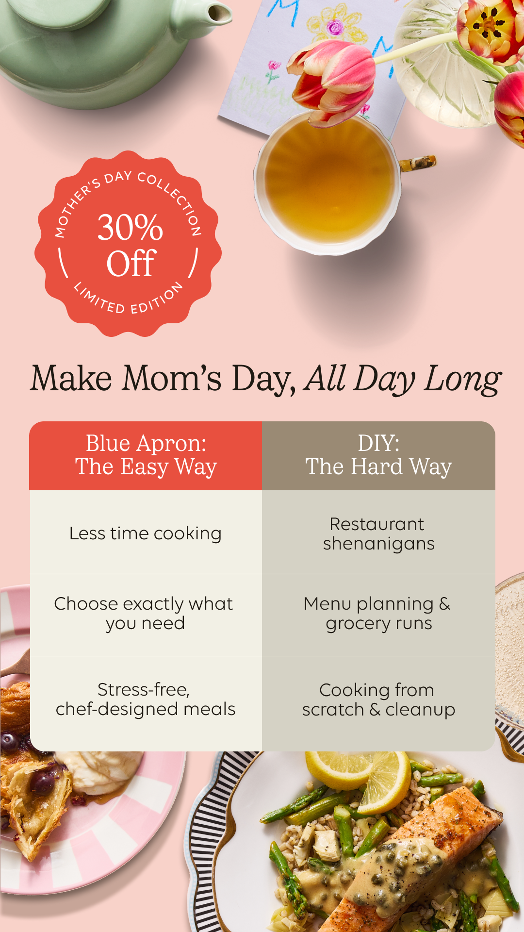 The easiest way to make Mom’s day? Already handled. No grocery runs. No planning. Just incredible meals delivered to your door.

💝 Limited-time Mother’s Day menu
🍽️ Restaurant-quality dishes at home
🎉 30% off your next o