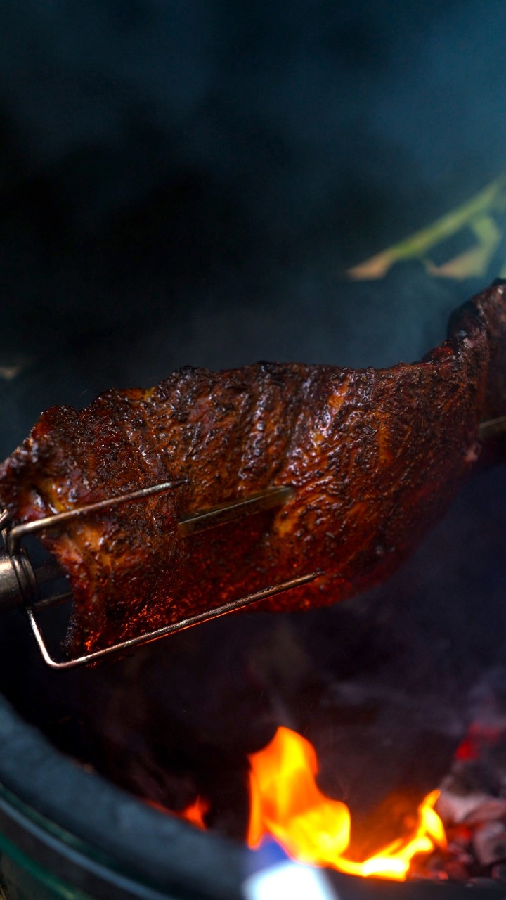 Ribs, reimagined. The new Big Green Egg Rotisserie takes them for a spin for a fall-off the bone tender every time.

Full Recipe Below

Ribs
1 Rack of St. Louis Cut Ribs 1 Cup Apple Cider Vinegar 
4 Tbsp Yellow Mustard 
