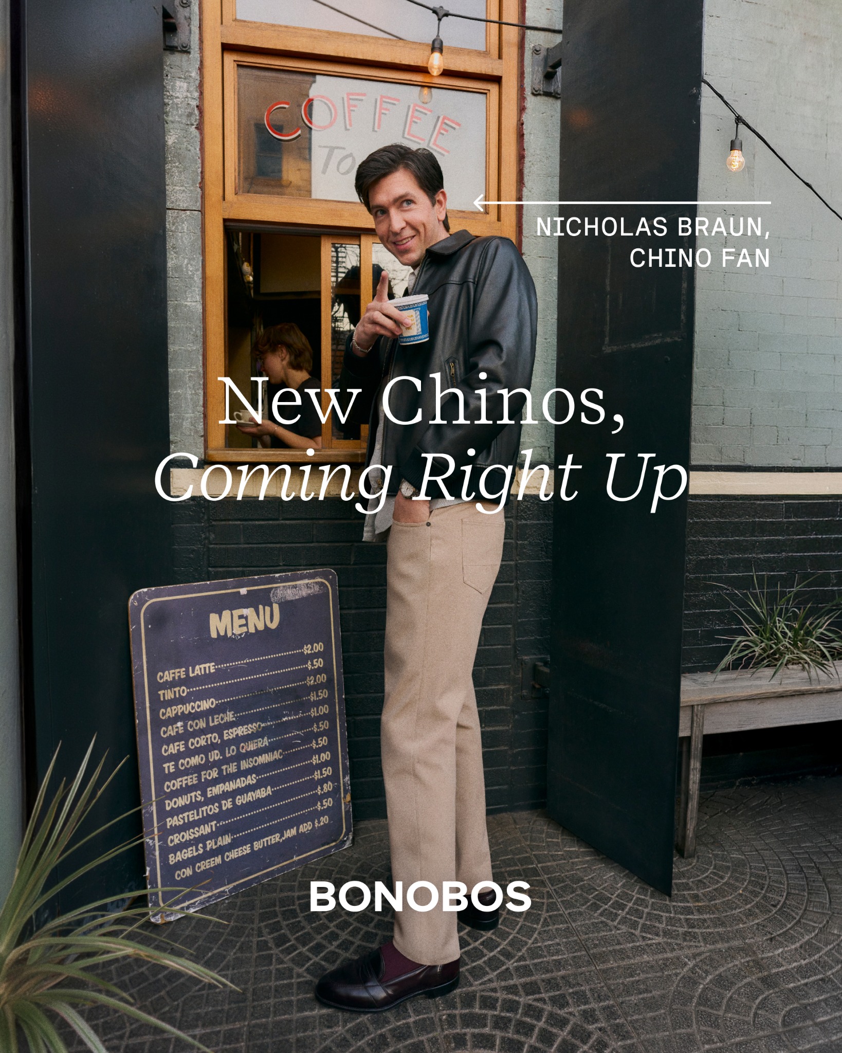 Nick wanted to keep these new chinos all to himself, but we talked him out of it. Everybody say, "Thaannks, Nick." Free shipping and returns in the U.S.