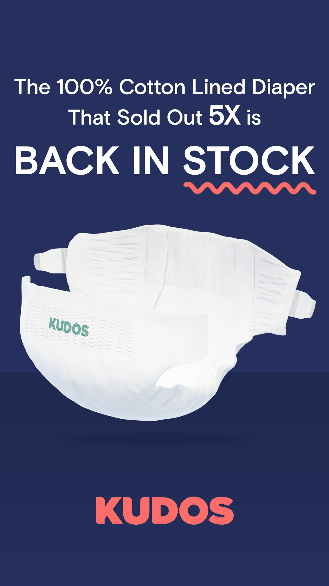 Meet Kudos👋  The 100% Cotton-lined diaper that has sold out 5X. Our diapers are:

✔️ Lined with 100% cotton to prevent rash & eczema
✔️ Fully disposable & earth-friendly
✔️ AND 2x more absorption layers to prevent leaks
