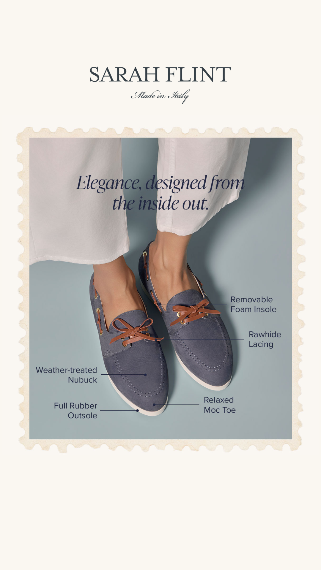 All the polish of a boat shoe. None of the break-in. A plush foam insole and flexible construction mean you're comfortable from the first wear.