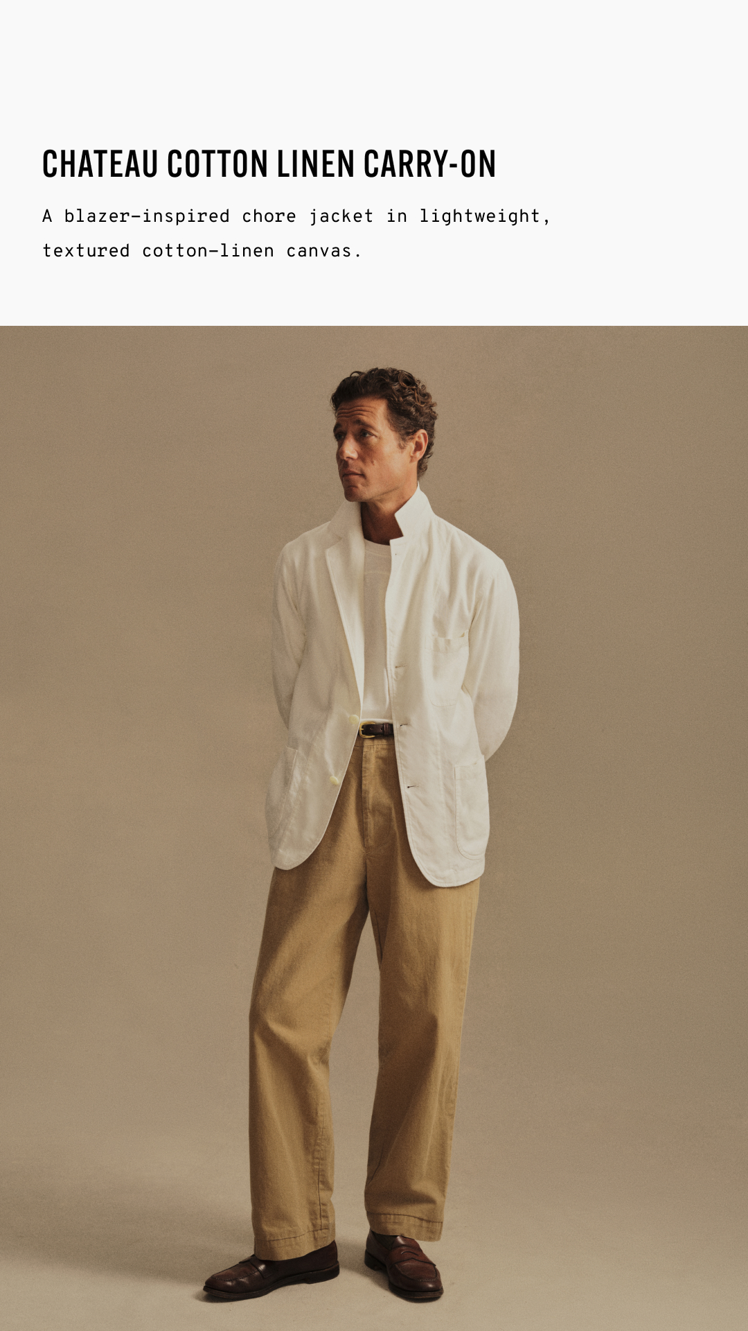 A blazer-inspired chore jacket in lightweight, textured cotton-linen canvas.