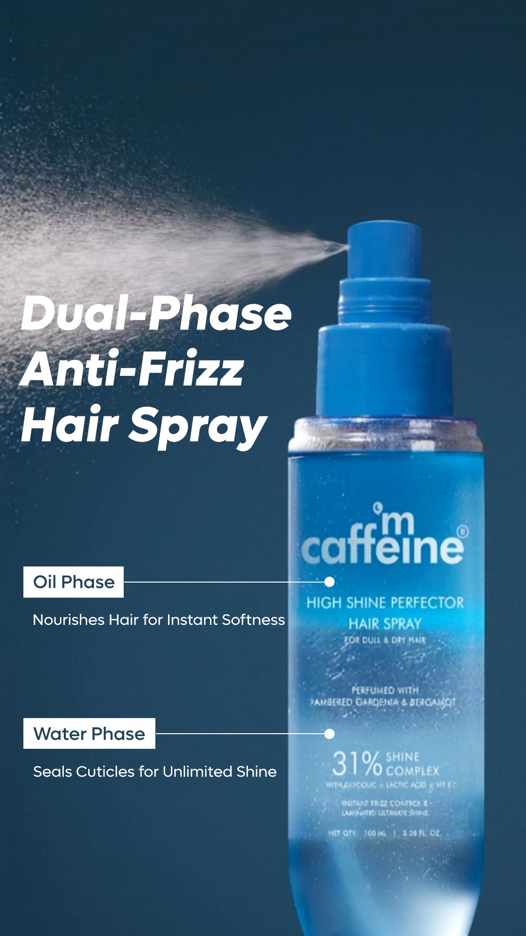 Get frizz-free hair in seconds anywhere you are! ✨
With our NEW High-Shine Dual-Phase Glossy Hair Spray! 🎊

31% Shine Complex like Gycolic acid and Lactic acid in
🩵Oil Phase: To nourish and tame your frizzy hair
🩵Water P