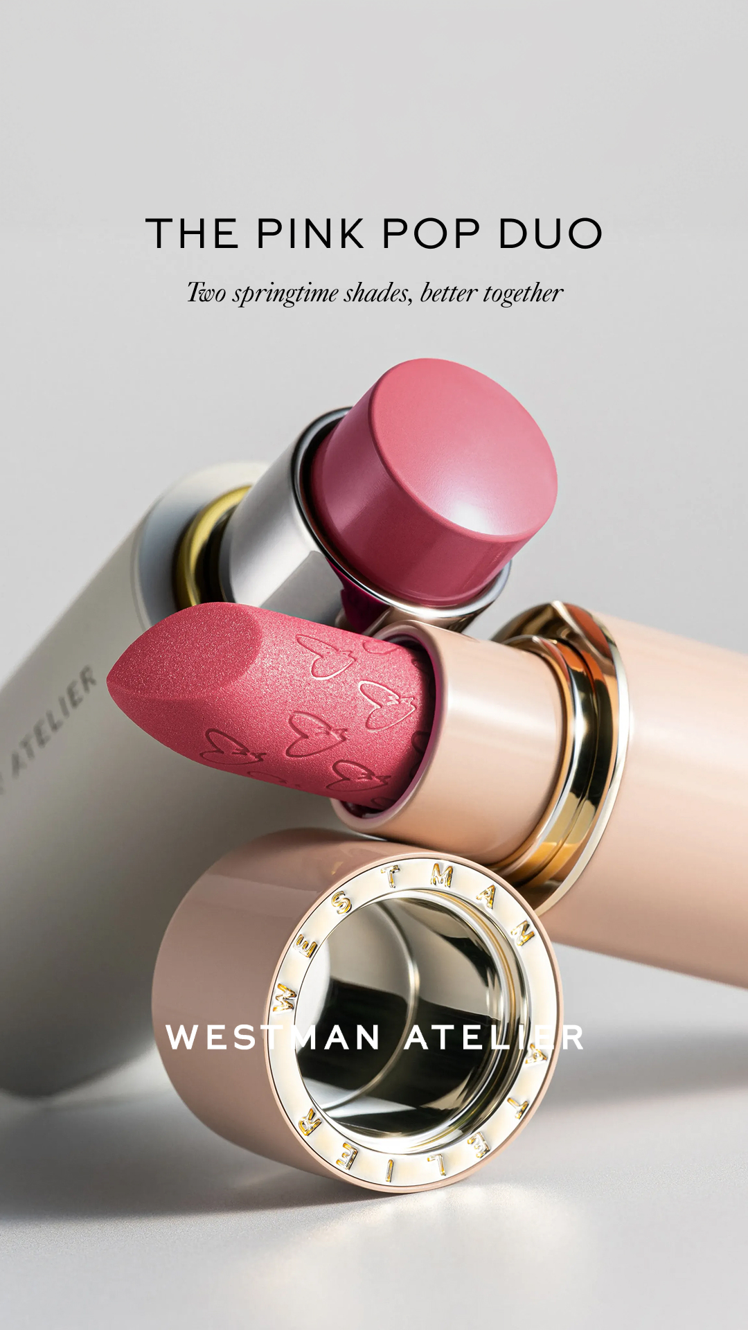 Warm rose and blooming peony. A perfect lip and cheek combo for everyday pop of color.
