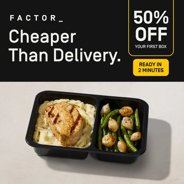 Still relying on takeout? Factor saves you time with 100+ weekly options, delivered to you and ready in 2 minutes.