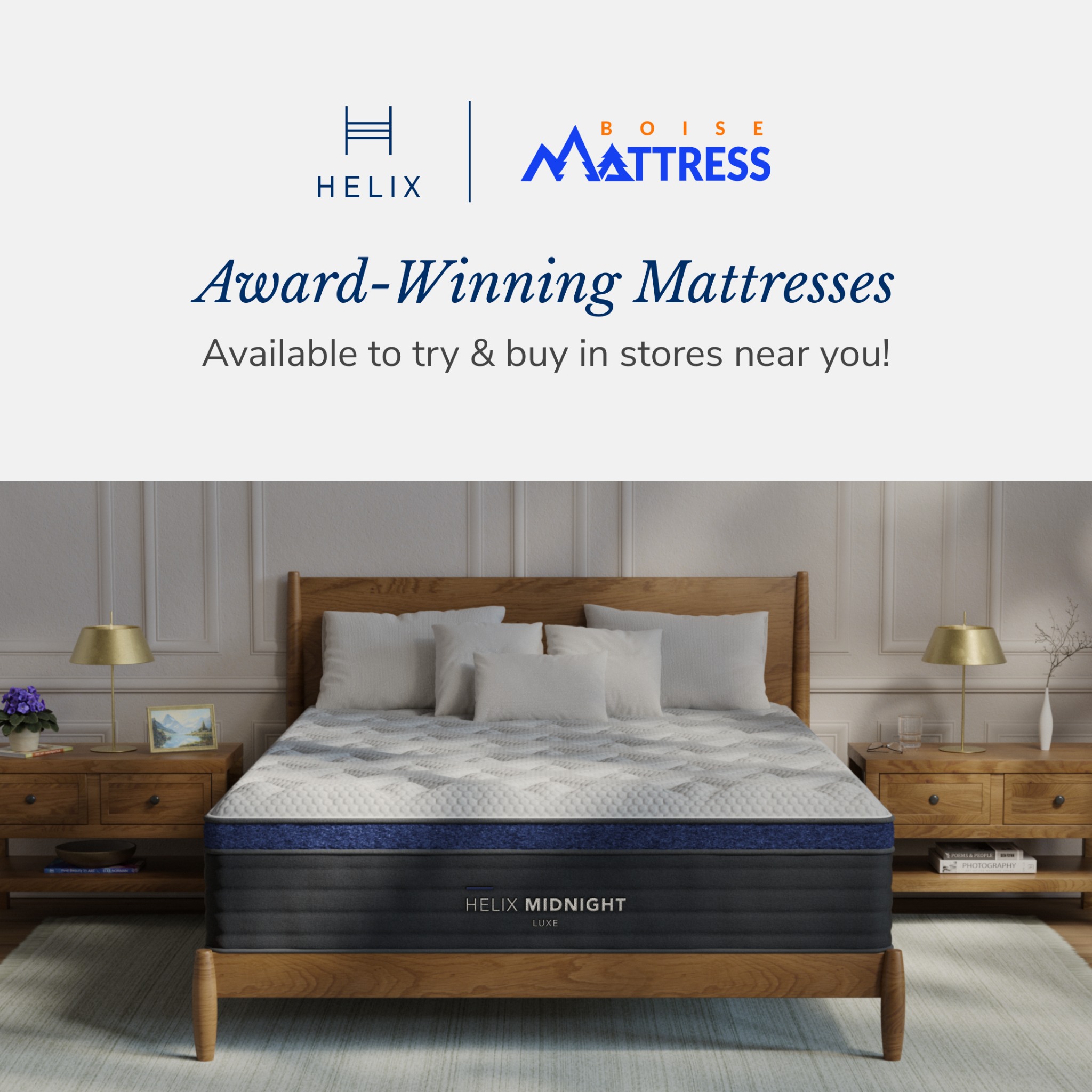 Try Helix mattresses in-store at Boise Mattress! Visit a Boise or Meridian showroom near you.